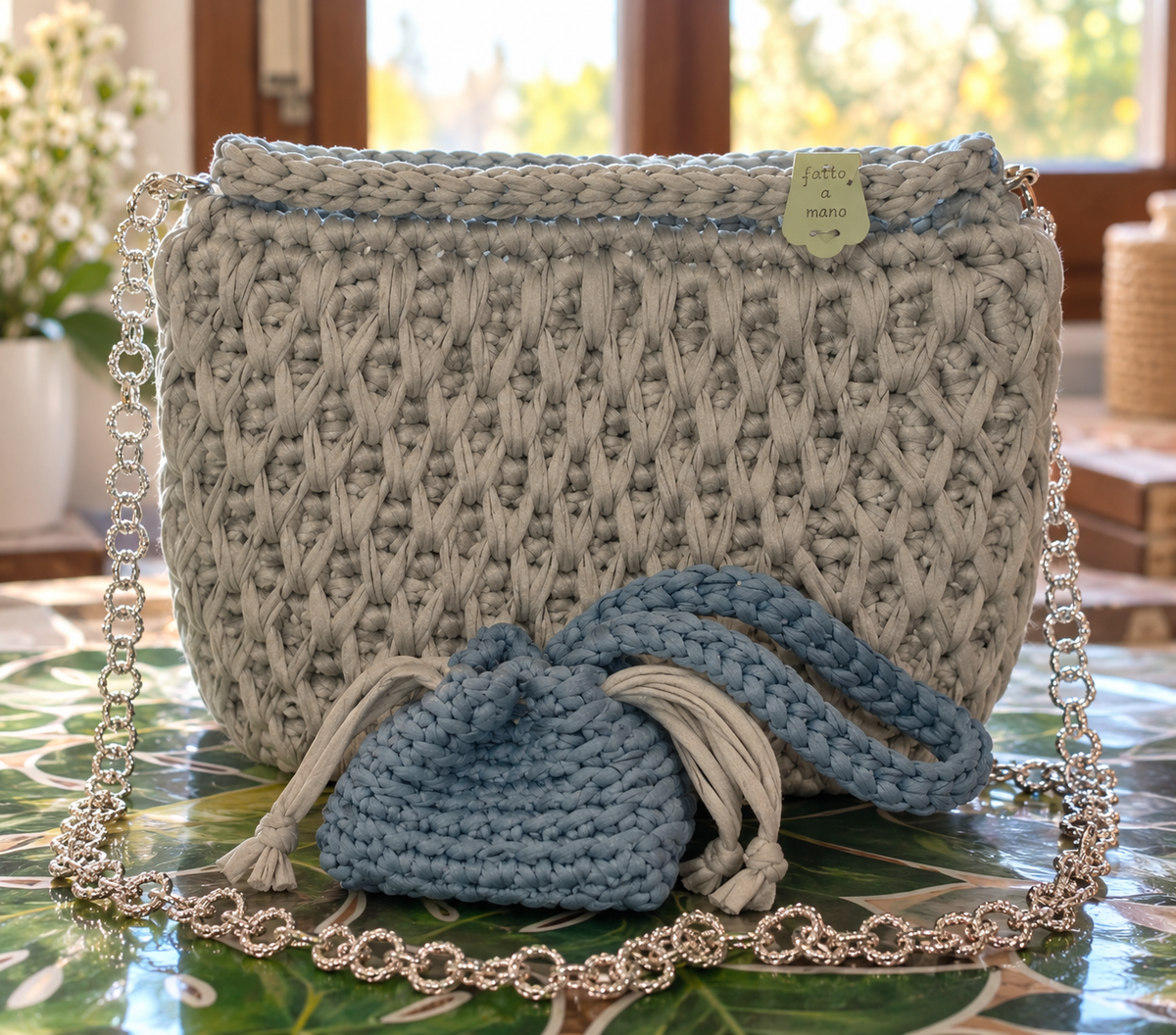 MaiaKarma – Borsa a uncinetto con mini pochette inclusa